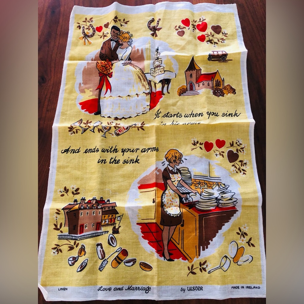 Ulster Ireland “Love and Marriage” Linen Tea Towel - New!